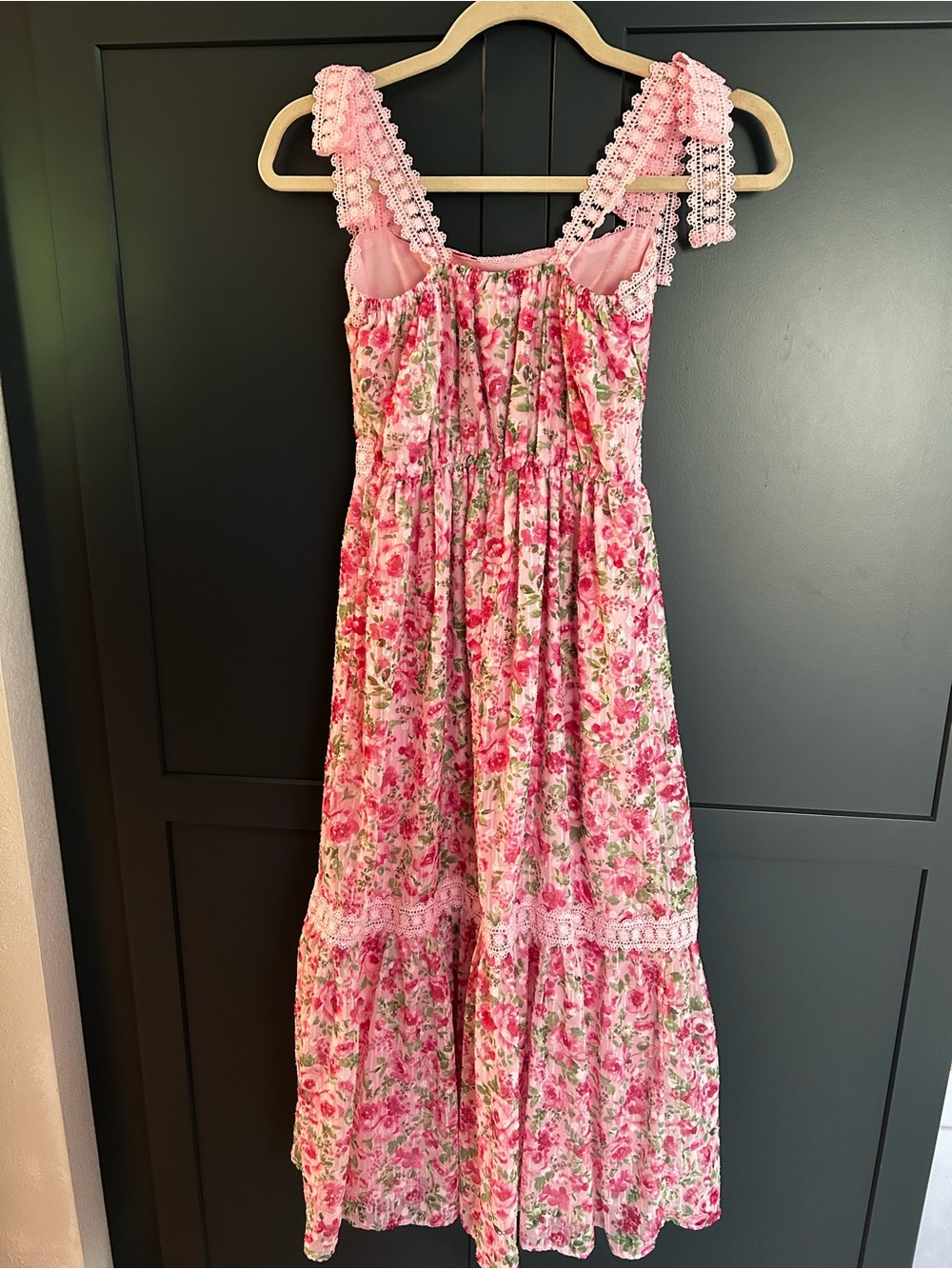 Rare Editions - Pink Floral Sundress for Kids with Crochet Trim - Picture 9 of 10